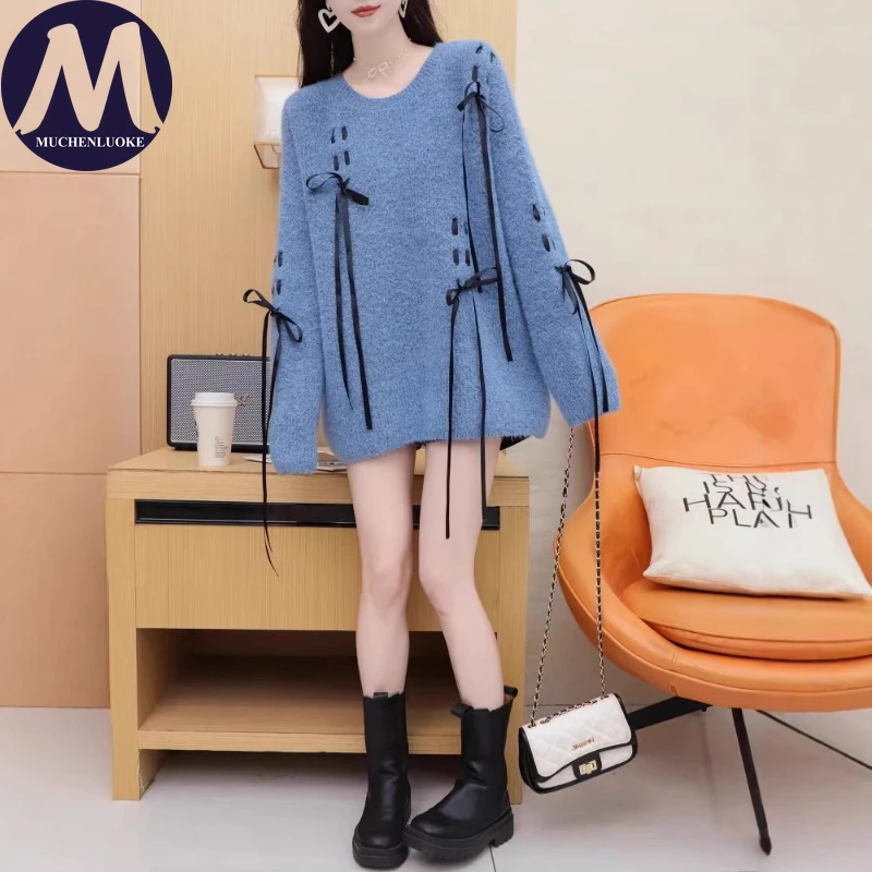 Sweater for Woman Autumn Winter Lazy Style Tassel O Neck Knitted Thicken Sweater Korean Fashion Casual Loose Keep Warm Pullovers