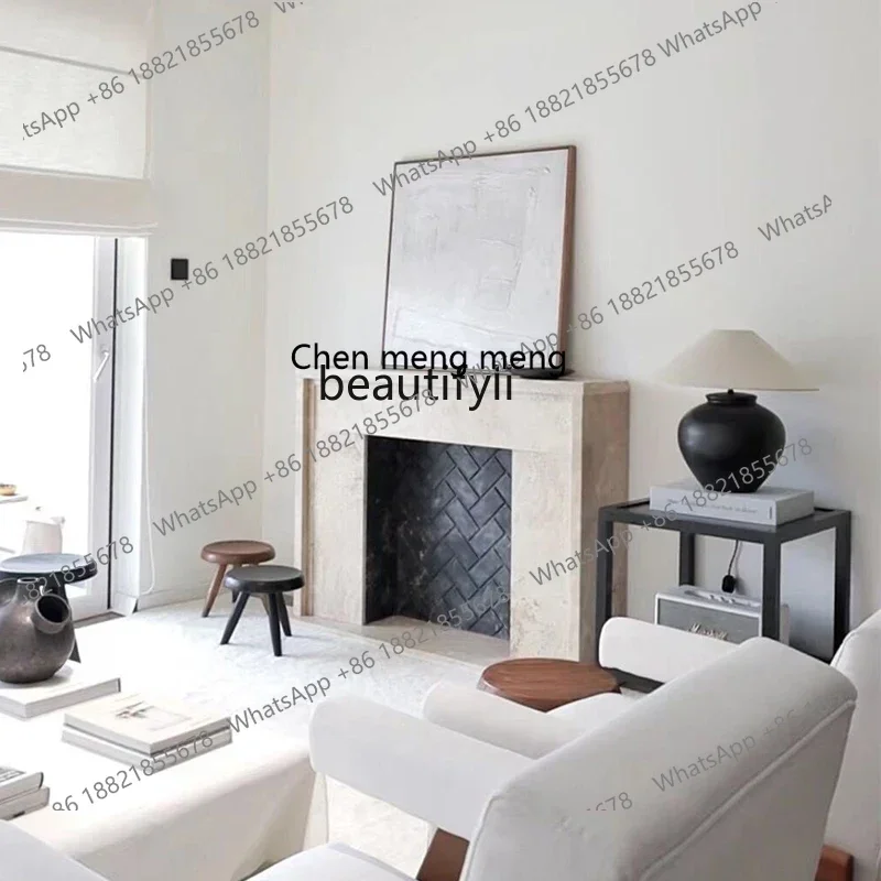 D178 Marble fireplace French American retro lattice travertine fireplace living room mantel