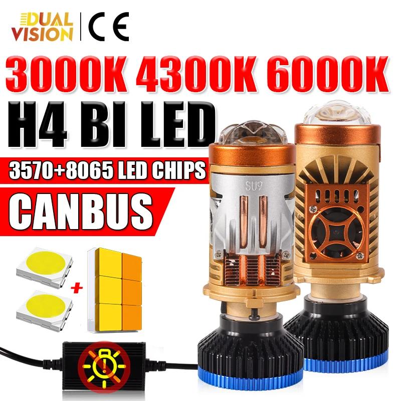 

H4 Led Headlight Canbus No Error 6000K 4300K 3000K High Beam Low Beam Mini Projector Lens Laser Turbo Fan CSP CHIP LHD Moto Lamp