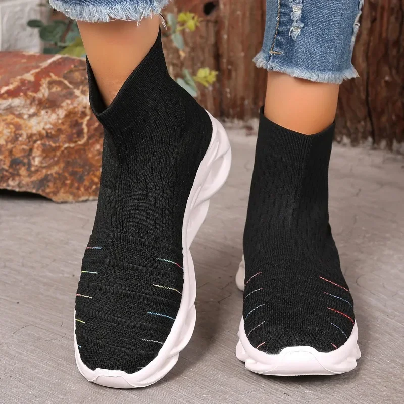 Female Shoes on Sale 2024 New Elastic Fabric Women Vulcanize Shoes Autumn Breathable Mesh Solid Casual Short Barrel Socks Boots