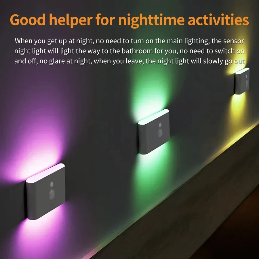 

RGB светильник для шкафа, светодиодный датчик движения, ночник Type-C, перезаряжаемый беспроводной магнитный настенный светильник для домашней кухни