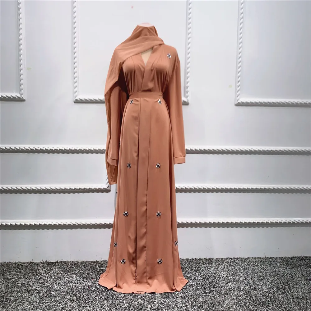 Robe Abaya Ouverte avec Perles pour Femme Musulmane, Kimono, Kaftan, Hijab, Cardigan, Jalabiya, Vêtement Islamique, Eid Ramadan, Dubaï, Turquie, 2024