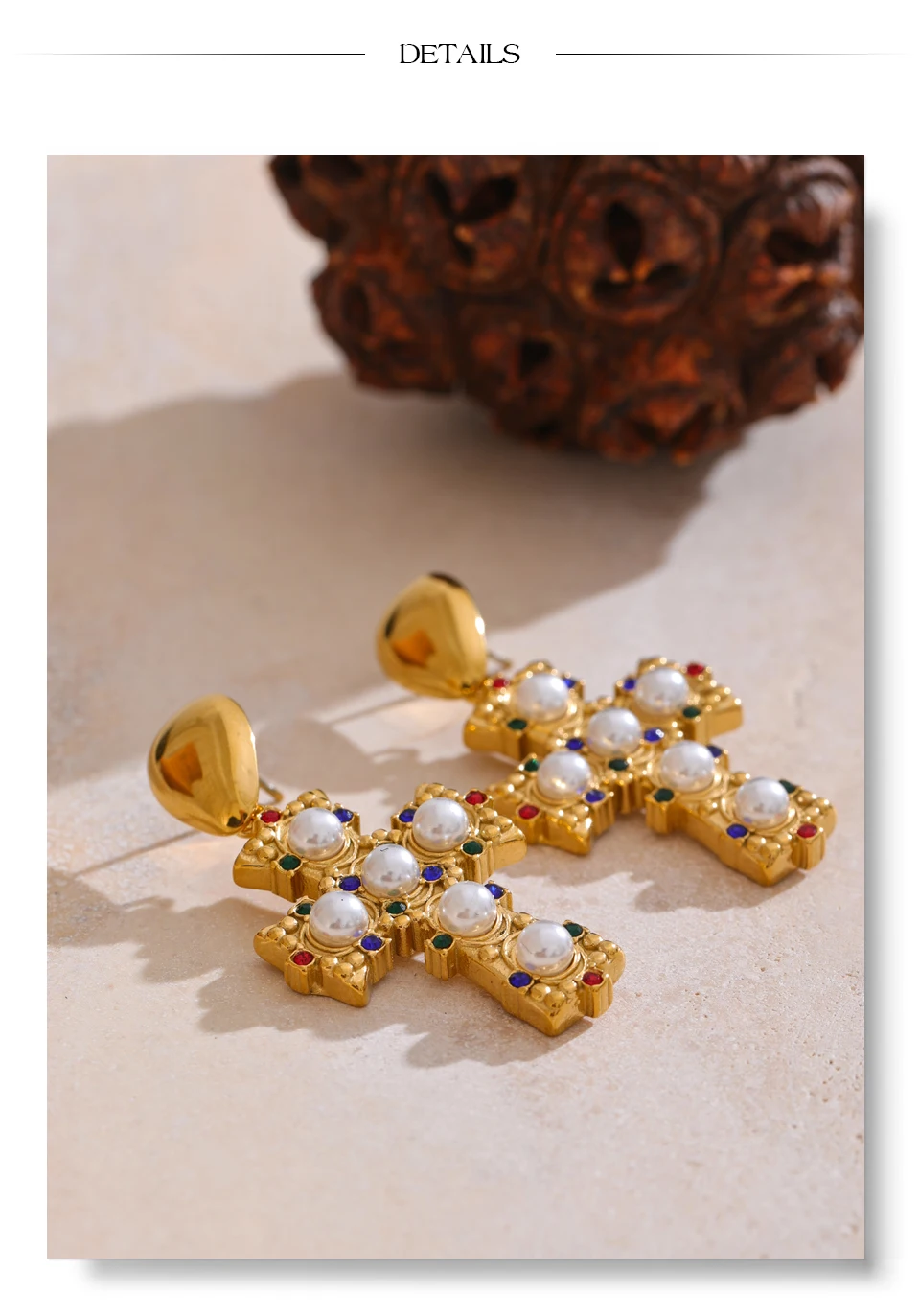 Yhpup Vintage Imitation Perlen Zirkonia Kreuz Tropfen Ohrringe 18 Karat Gold Farbe Edelstahl Beliebte Schmuck 2025 – Detail 14