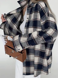 Mumaroho 2024 Women Spring Winter Oversized Plaid Shirt Thick Vintage Long Sleeve Loose Fit Blouse For Woman