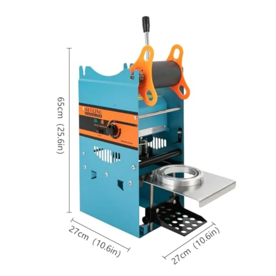 ماكينة سدادة أكواب الشاي اليدوية 300 كوب ساعة لتغليف المشروبات تصميم أزرق مع تقنية التسخين مناسبة لقطر الكوب 95 مم