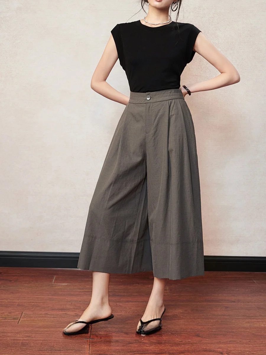 

High Waist Wide Leg Pants Women's Casual Trousers Skirt Pants Loose Fit Versatile Commute Sle Polyester Fiber Thin Model
