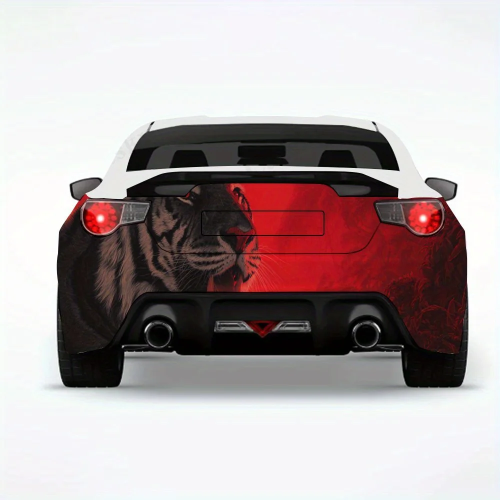 

Темный загадочный тигр с красными глазами, виниловая наклейка на заднюю часть автомобиля, водонепроницаемые самоклеящиеся виниловые наклейки для хвоста автомобиля и бампе