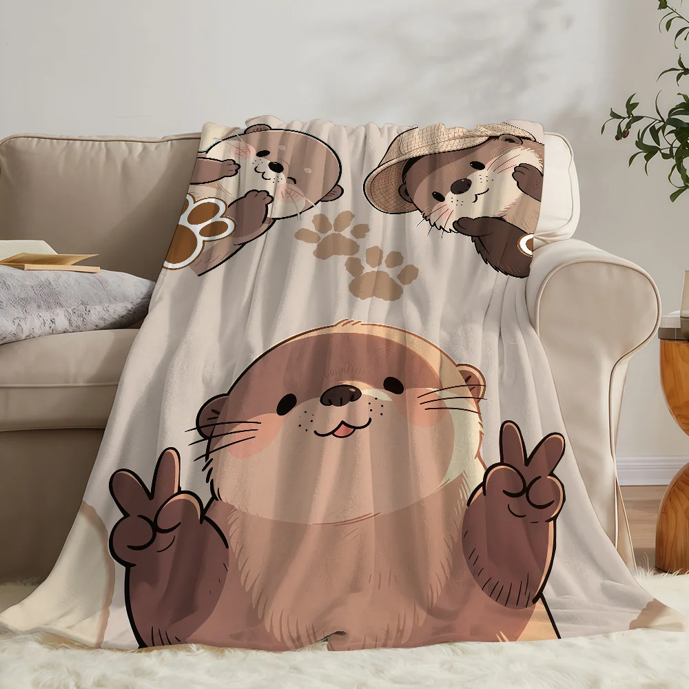 Cartoon Little Sea Otter Blanket Soft Warm And Thick Perfect For Bedroom Living Room Bed Sofa Camping Picnic Office Gift
