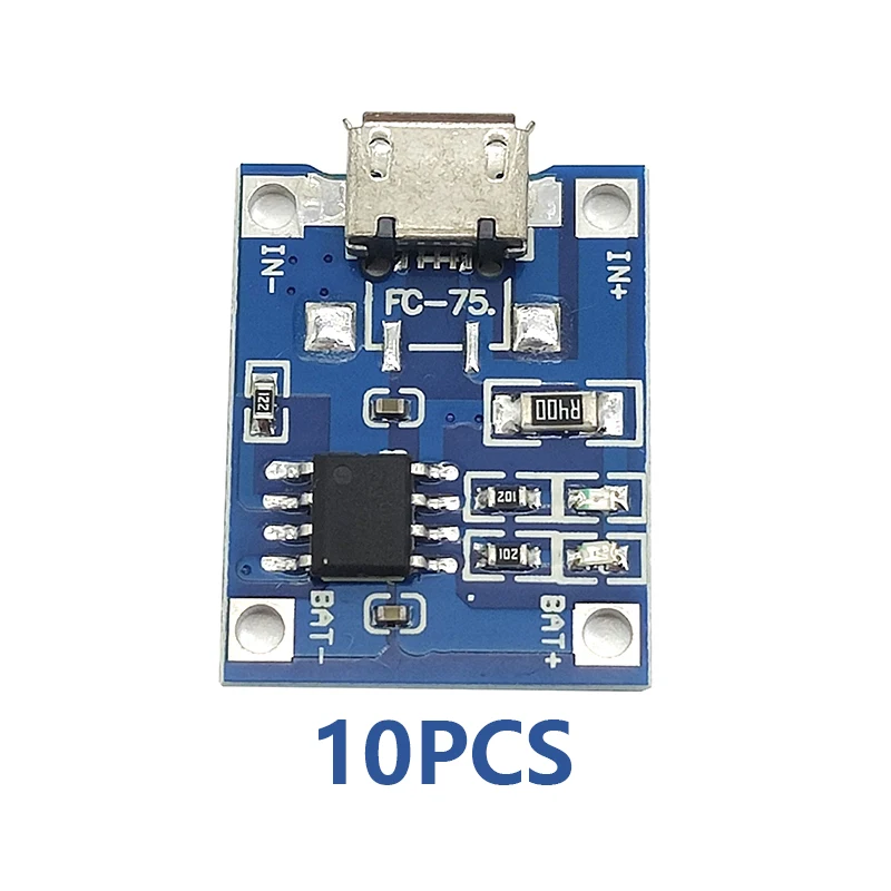 Placa de carregamento do módulo do carregador da bateria do lítio, mini, tipo-C, micro USB, 5V, 1A, 18650, TP4056, 10 PCes