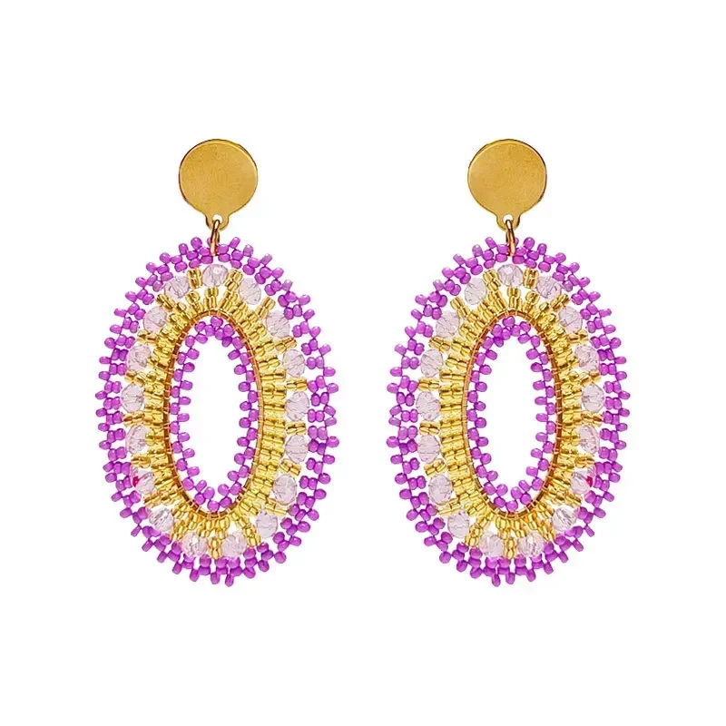 Ellipsoid التدرج الأرز أقراط من الخرز الجوف خارج الهندسة كريستال اليد الحياكة بوهيميا موضة مجوهرات مطرزة للنساء #3