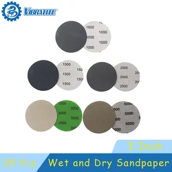 3 Inch Wet and Dry Sandpaper 25 Pcs Assorted 1000/1500/2000/3000/5000 Grits Hook and Loop for Polishing and Sanding Car Body