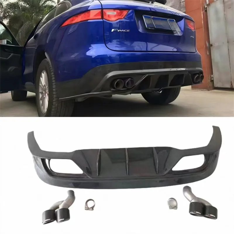 

For Jaguar F-PACE 2016-2020 Real Carbon Fiber Car Rear Bumper Lip Diffuser Exhaust Port Splitters Spoiler Accessories Body Kit