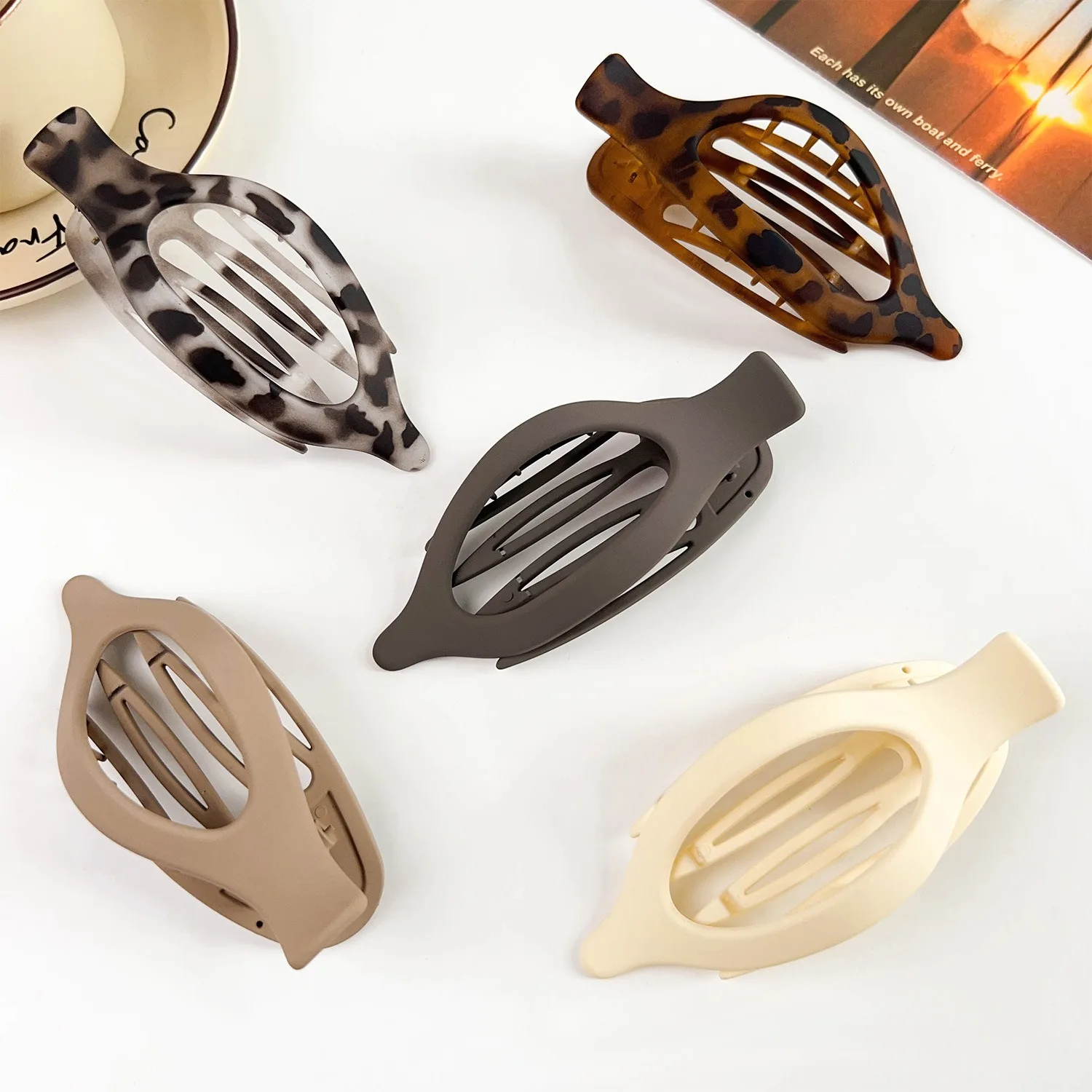 18 Colors Women Oval Hollow Duckbill Hair Clips Matte Morandi Tortoiseshell French Barrette Daily Hair Accessories