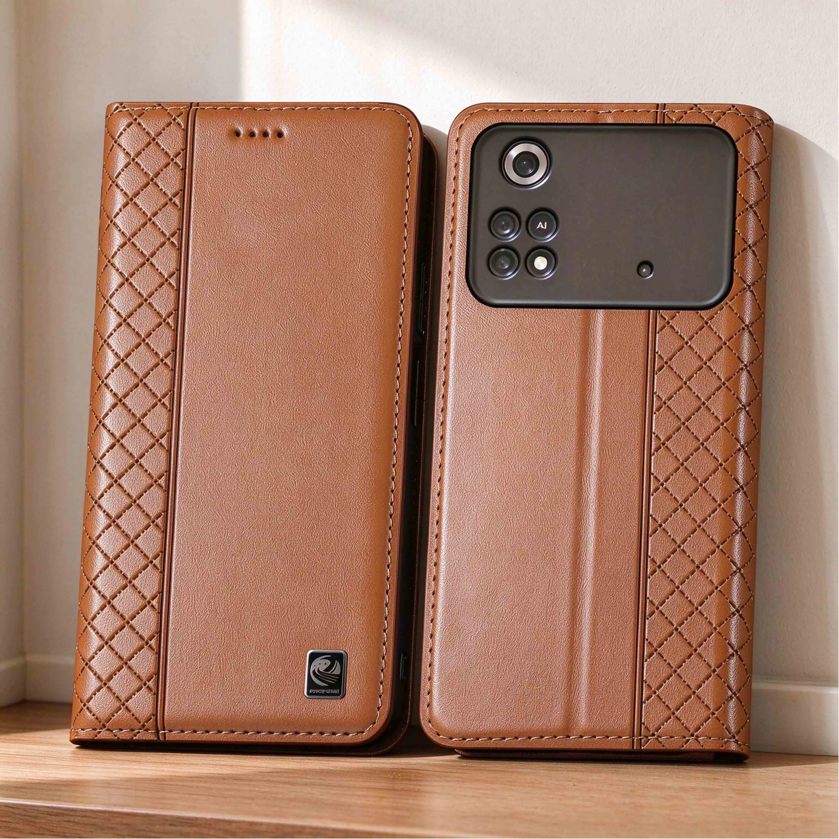 Nappa Inner Mesh Genuine Leather Flip Case For Xiaomi Poco M2 M3 M4 M5 M5S M6 M7 M8 M8s M8x Pro 4G 5G Power Of Phone Cover Case