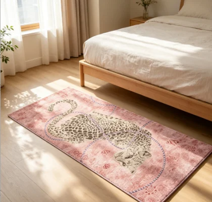 Tapis doux antidérapant et lavable VIKAMA à imprimé léopard rose, style rétro glamour, décoration intérieure pour la maison