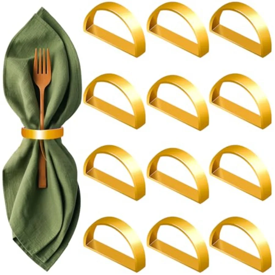 Gold Napkin Rings Set of 12, Semicircle Metal Gold Napkin Holder Buckles, Fall Thanksgiving Christmas, Napkin Rings for Dinner