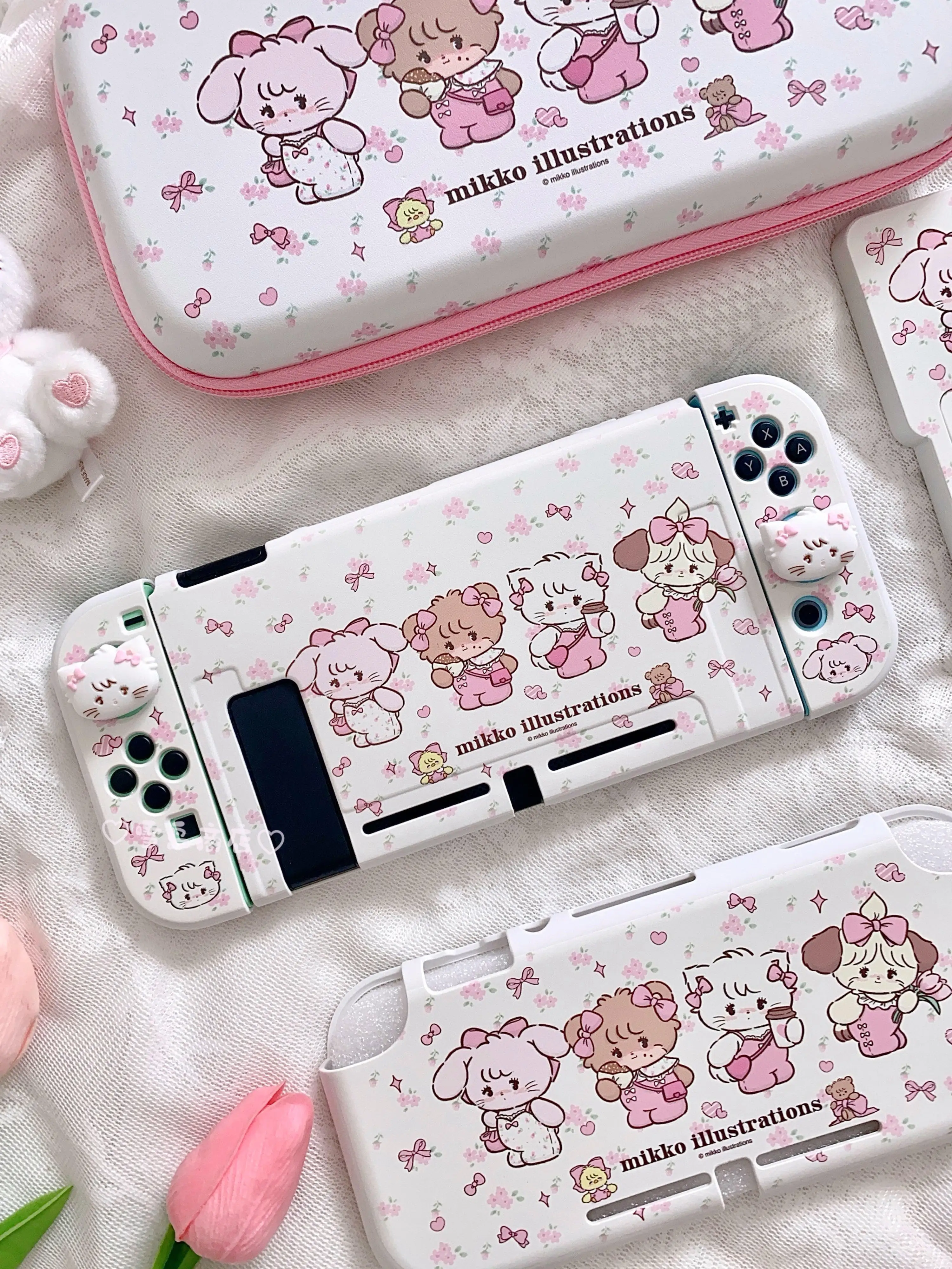 Nintendo Switch OLED Case Kawaii Mikko Funda สีชมพู Dockable เปลือกป้องกันสําหรับ Nintendo Switch Controller Joy-Con