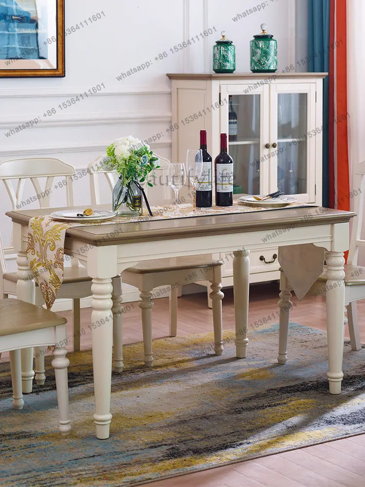 American all-solid wood dining table household small rectangular rural light luxury dining table