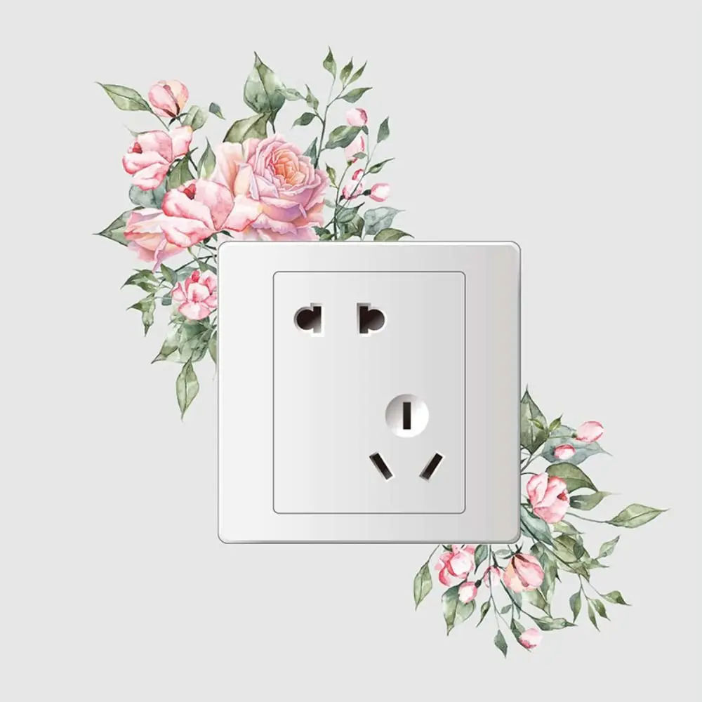 Elegant Plant Flower Switch Sticker Flower Long Lasting Green Leaves Plants Sticker Self-adhesive PVC Switch