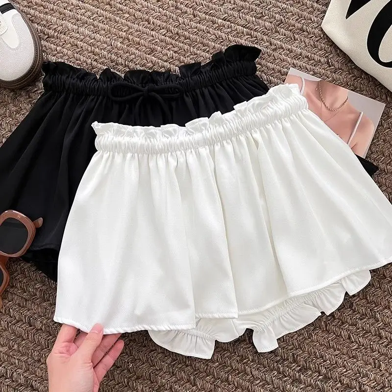 Süße Schwarz Mini Frauen Sommer Hohe Taille Puffy Shorts Rock Weibliche Y2k Casual Vielseitig Elastische Taille Streetwear Faldas Mujer