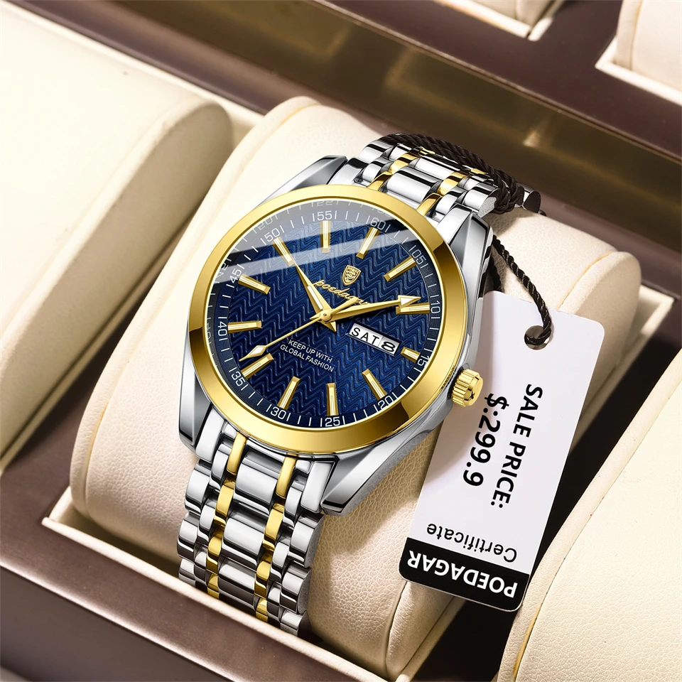 POEDAGAR موضة ساعة رجالية مضيئة مقاوم للماء كرونوغراف تاريخ رجل ساعة اليد مربع الفولاذ المقاوم للصدأ كوارتز ساعات رجالية Reloj