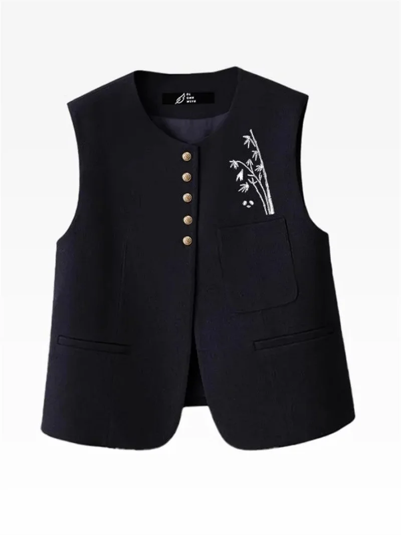 Women's Jackets Women's Vests Joker Suit Vest Women's Spring and Autumn Loose Temperament Vest Embroidery Outside Vest Coat Tide