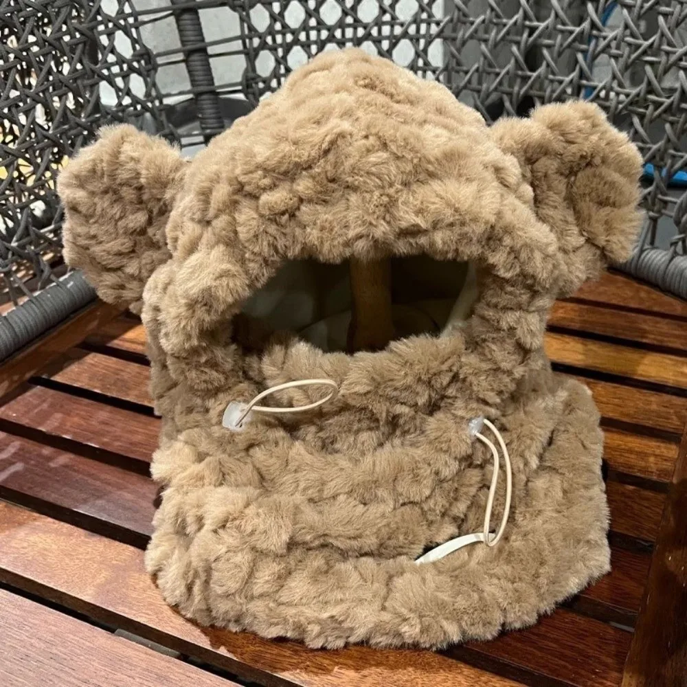 

Fashion One-Piece Winter Plush Hat Windproof Thick Warm Earflap Bonnet Hat Ear Protection Solid Color Girl's Hat Hooded Scarf