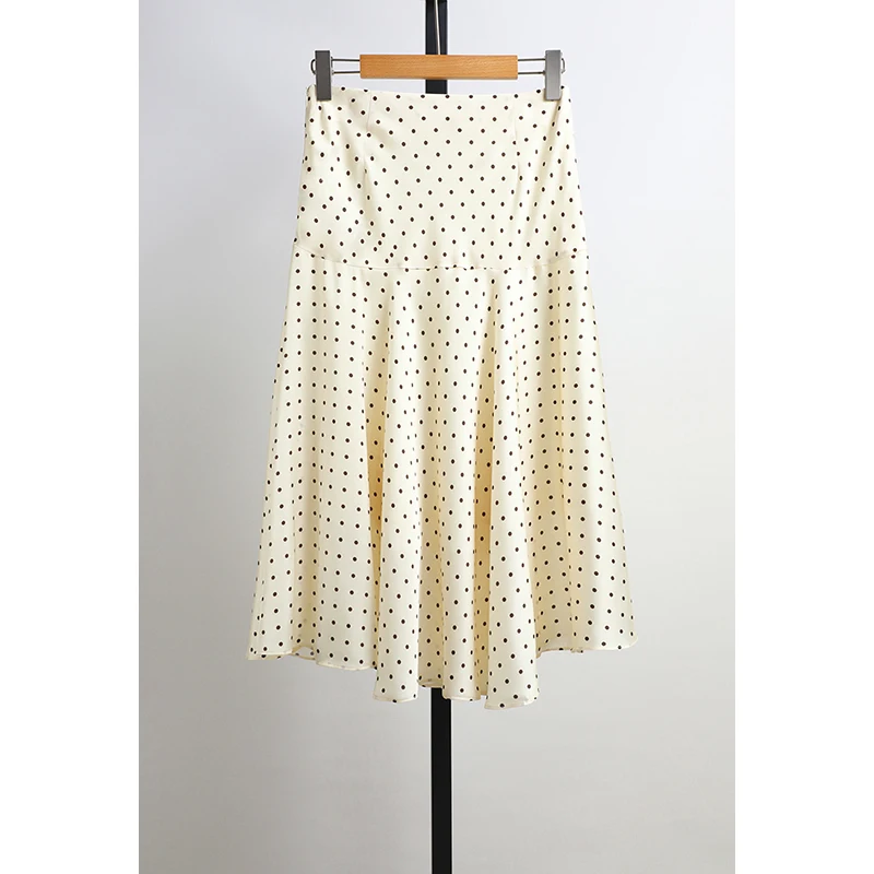 Elegant Polka Dot High Waist Midi Skirt New Summer Brand Women's Fashion Breathable Skin-Friendly Polyester A-Line Skirt