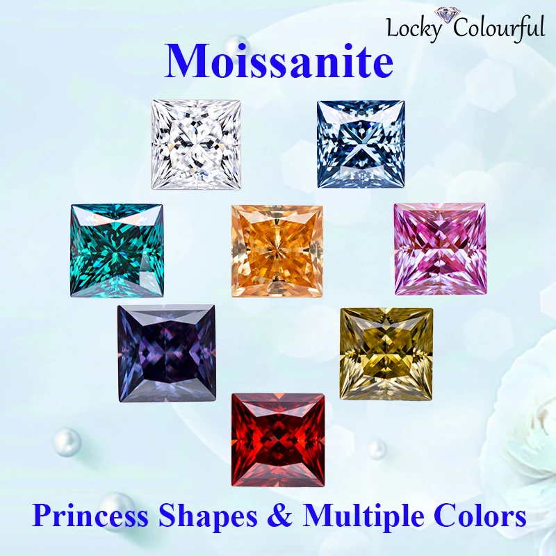 Moissanite Princess Shape A Group Style Multiple Colors VVS1 DIY Charms Beads for Jewelry Earrings Making with GRA Certificate