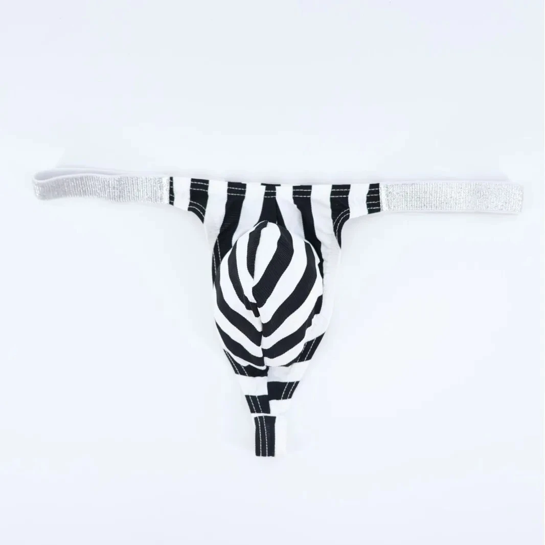 

Men's Sexy T Back Thong Striped Ice Silk Elastic Quick Drying Cool Feel Underwear Gays Erotic Low Waist U Convex Pouch G-string