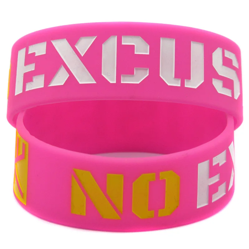 1 PC No Excuse One Inch Wide Silicone Bracelet Engraved And Filled In Color