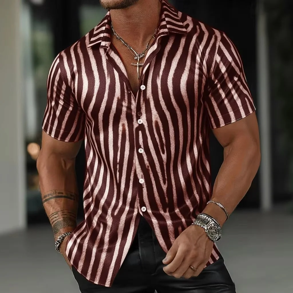 New Summer Men's Striped Short-Sleeve Shirt Stylish Slim-Fit Casual and Versatile Shirt Fashionable Streetwear T-Shirt