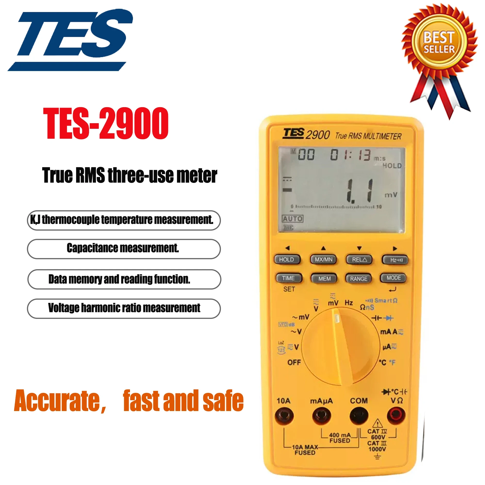 TES-2900 True RMS Multimeter Smart Ohm for Ground Resistance Measurement,Voltage Measurement to Dranin Ghost Voltages.