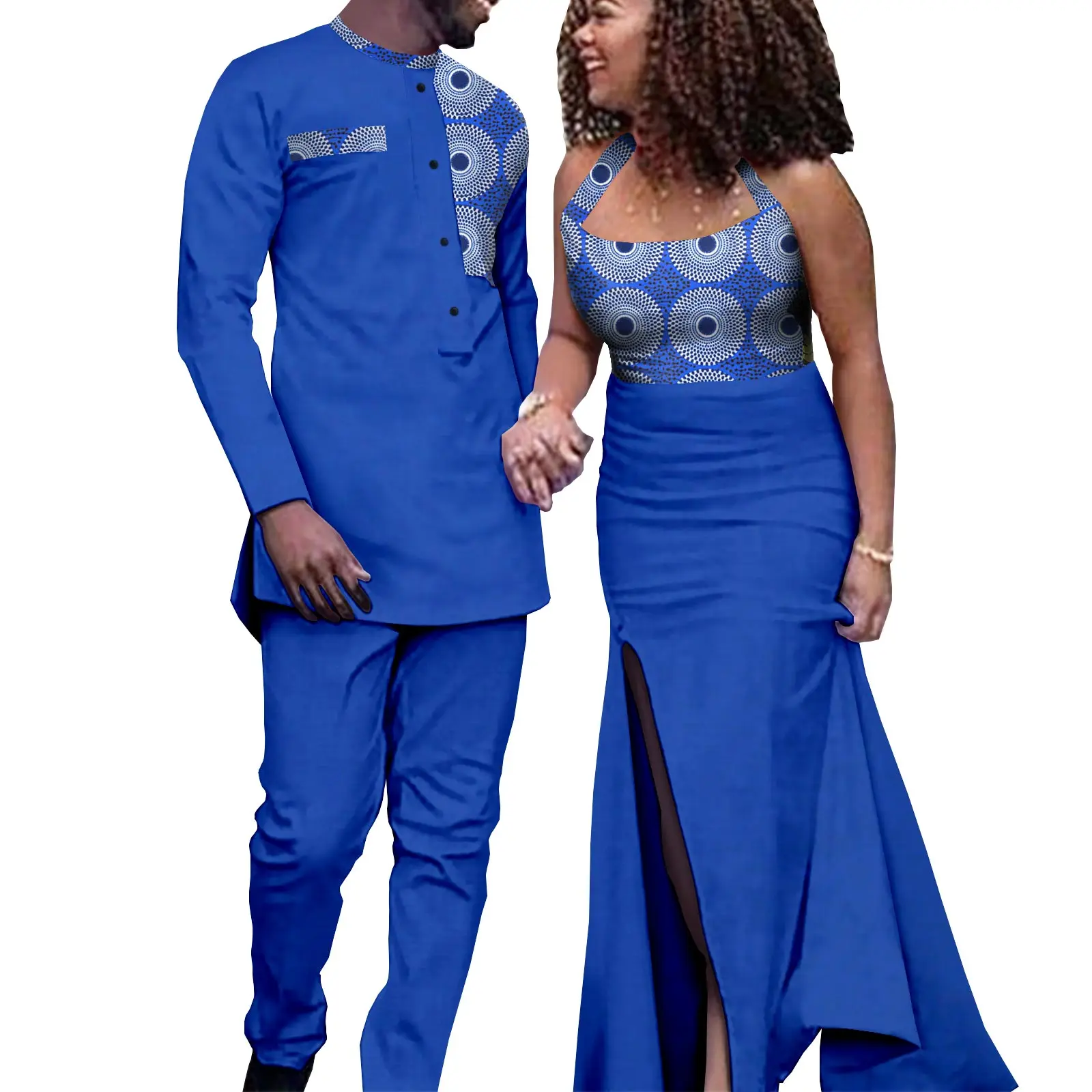 Afrikanische Kleidung für Paare Sexy Frauen Lange Kleider Passenden Männer Outfits Top und Hosen Sets Bazin Riche Party Vestidos Y21C034