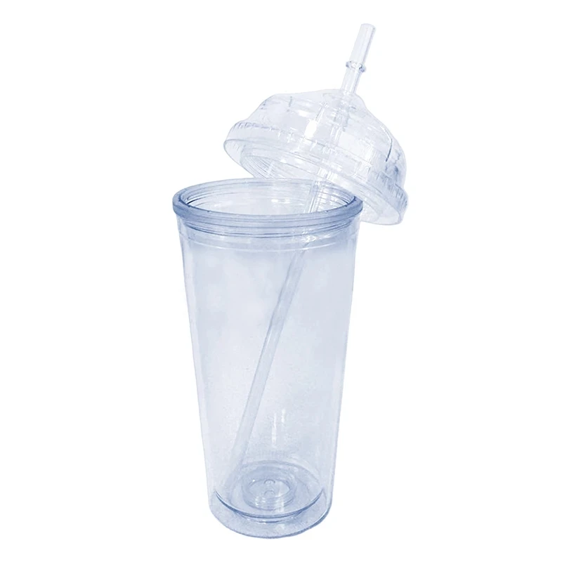 20oz Milk Tumbler with Dome Lids Double Wall Plastic Drink Cups With Straw Reusable Clear Water Bottle Transparent Fruit Cup