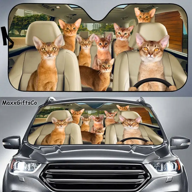 

Abyssinian cat Car Sun Shade, Abyssinian cat Windshield, Cats Family Sunshade, Cat Car Accessories, Car Decoration, Gift For Dad