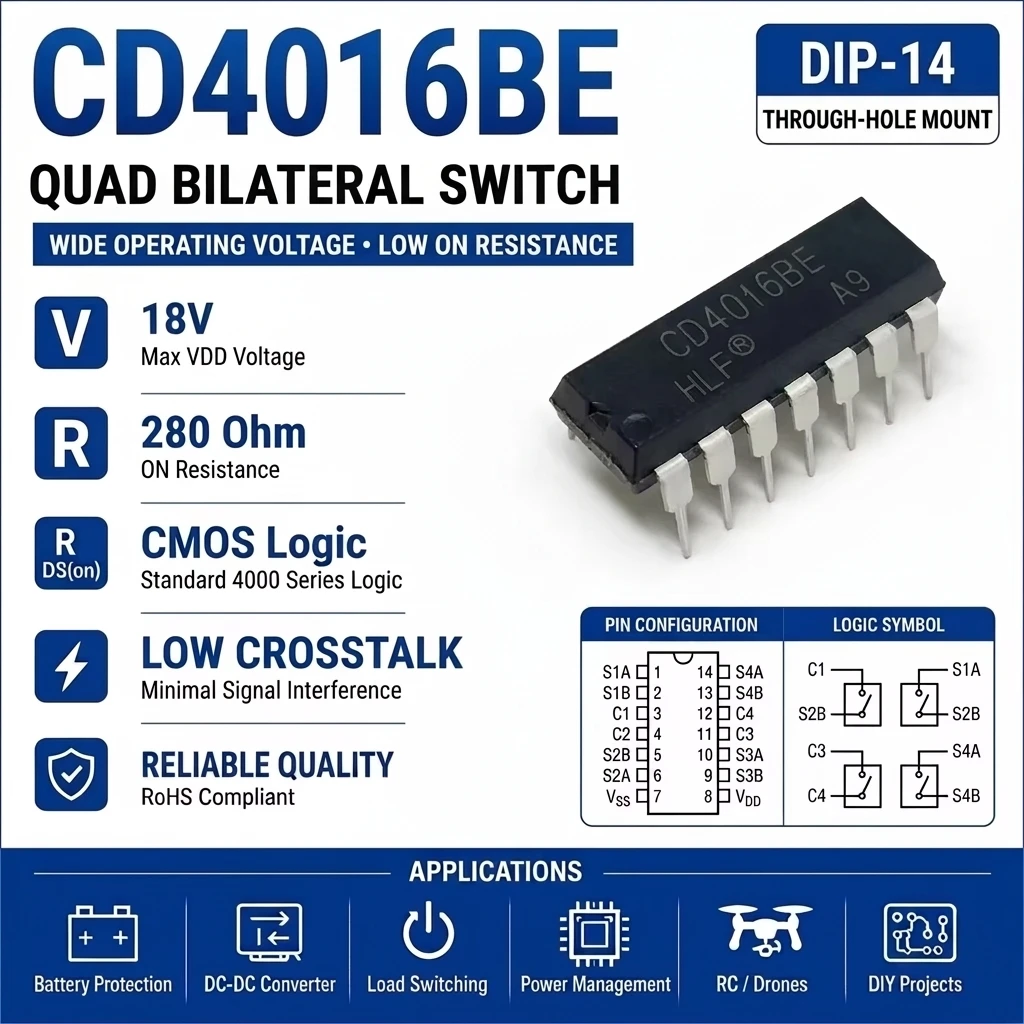 (10 pcs) CD4016BE DIP-14/CD4016BM SOP-14 CD4016 Quad Bilateral Switch 3V-18V