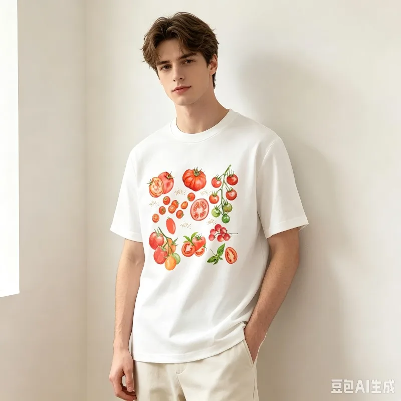 Unisex Casual Short Sleeve Tee Watercolor Various Tomatoes Print Soft Daily Summer Loose Fashion Gardening Lover Tshirt