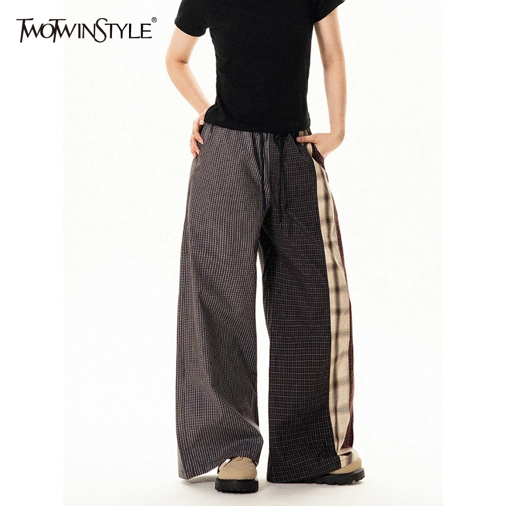 

TWOTWINSTYLE хит цвета сращенные клетчатые базовые брюки женские с высокой талией свободные уличные женские брюки летний стиль модные новые