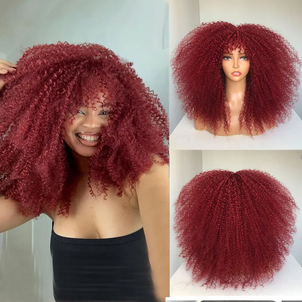 GEMBON Hair Brown Copper Ginger Short Curly Synthetic Wigs for Women Natural Wigs With Bangs Heat Resistant Cosplay Hair Ombre