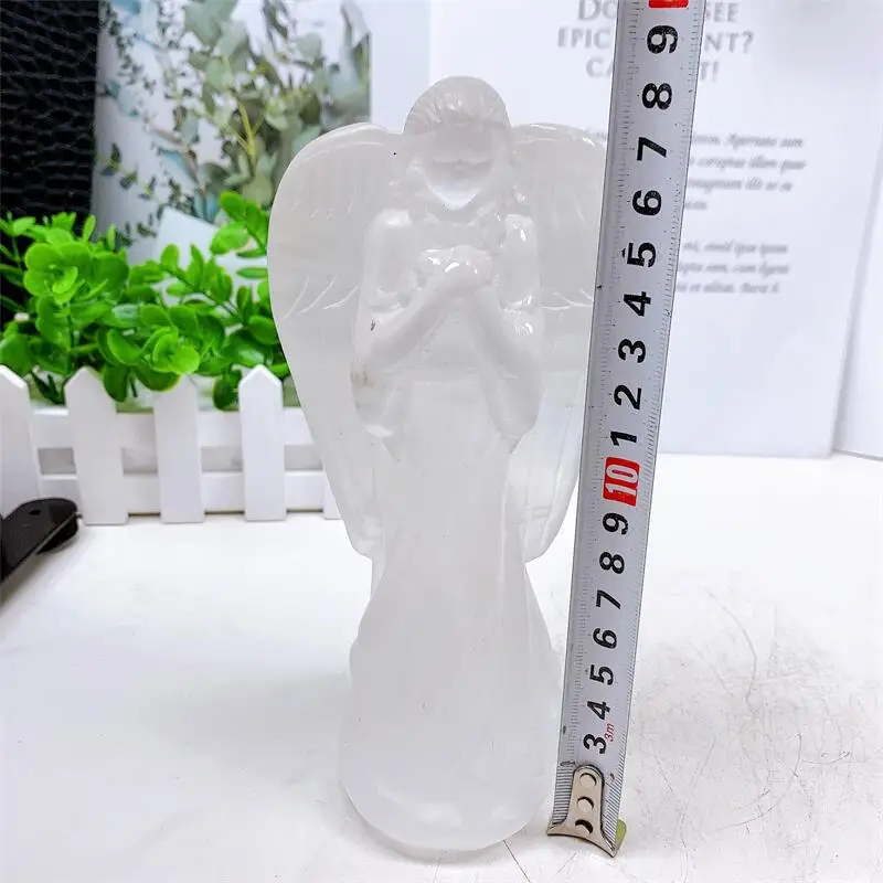 Imagem -03 - Anjo Selenite Natural Cristal Escultura Artesanato Pedra Energia Cura Moda Decoração para Casa Presente de Aniversário 18cm 1pc