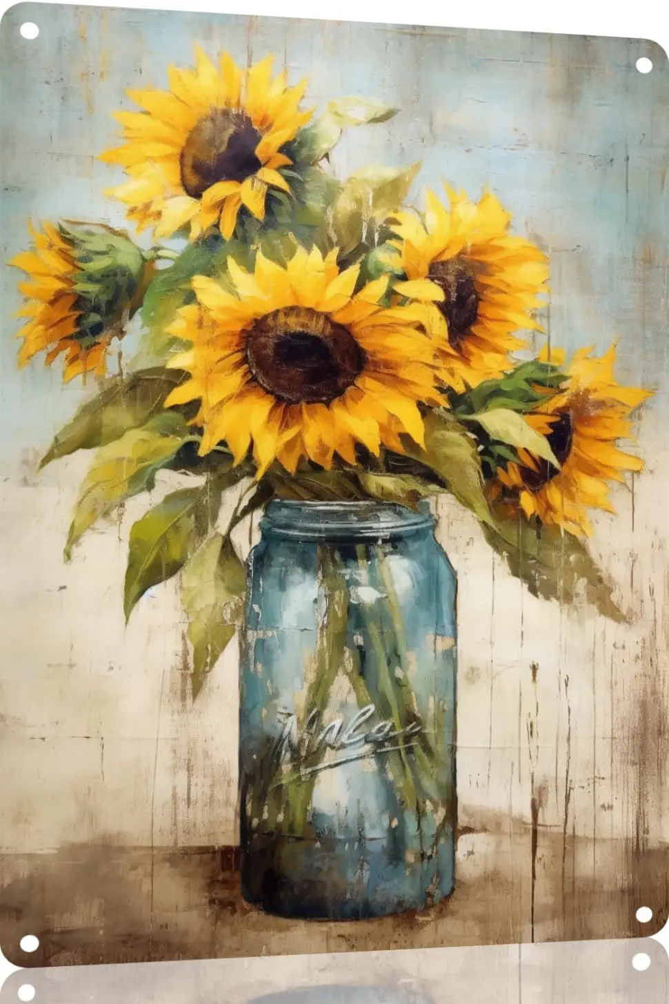 Jar with Sunflowers Floral Bouquet Farmhouse Metal Tin Sign Spring Flowers Wall Decor Funny Decoration for Home Kitchen Bar Gara