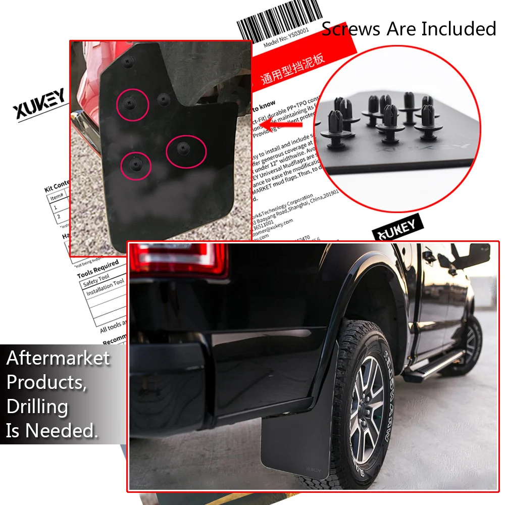 For Ford F-Series F-150 F-250 F-350 F-450 F-600 F-650 F-750 F150 F250 F350 F450 Mud Flaps Mudflaps Splash Guards Fender Flares