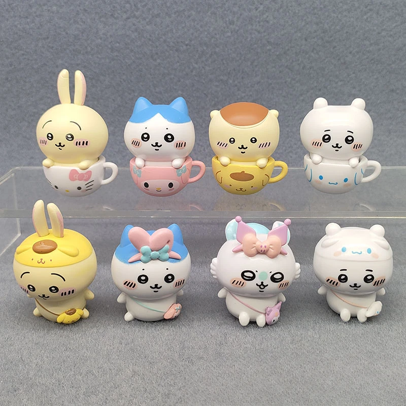 6cm Sanrio Figures My Melody Cosplay Little Bear Teacup Shoulder Kawaii Anime Doll Model Decorative Ornament Christmas Gift Toys