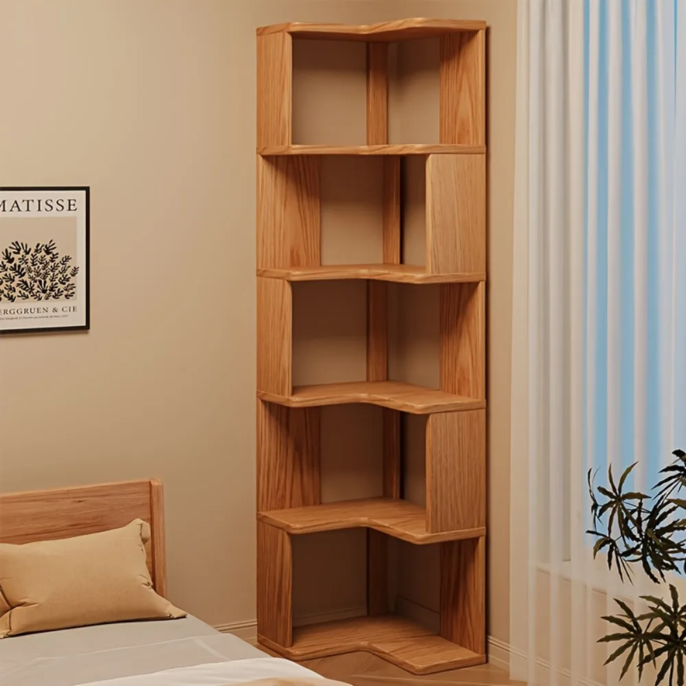 

Full Solid Wood Corner Bookshelf, No Paint No Formaldehyde, Space-Saving Storage Shelf, 3/4/5 Tier Rustic Corner Bookcase, Stable Standing Bookcase for Bedroom Living Room Home Decor, Easy Assembly