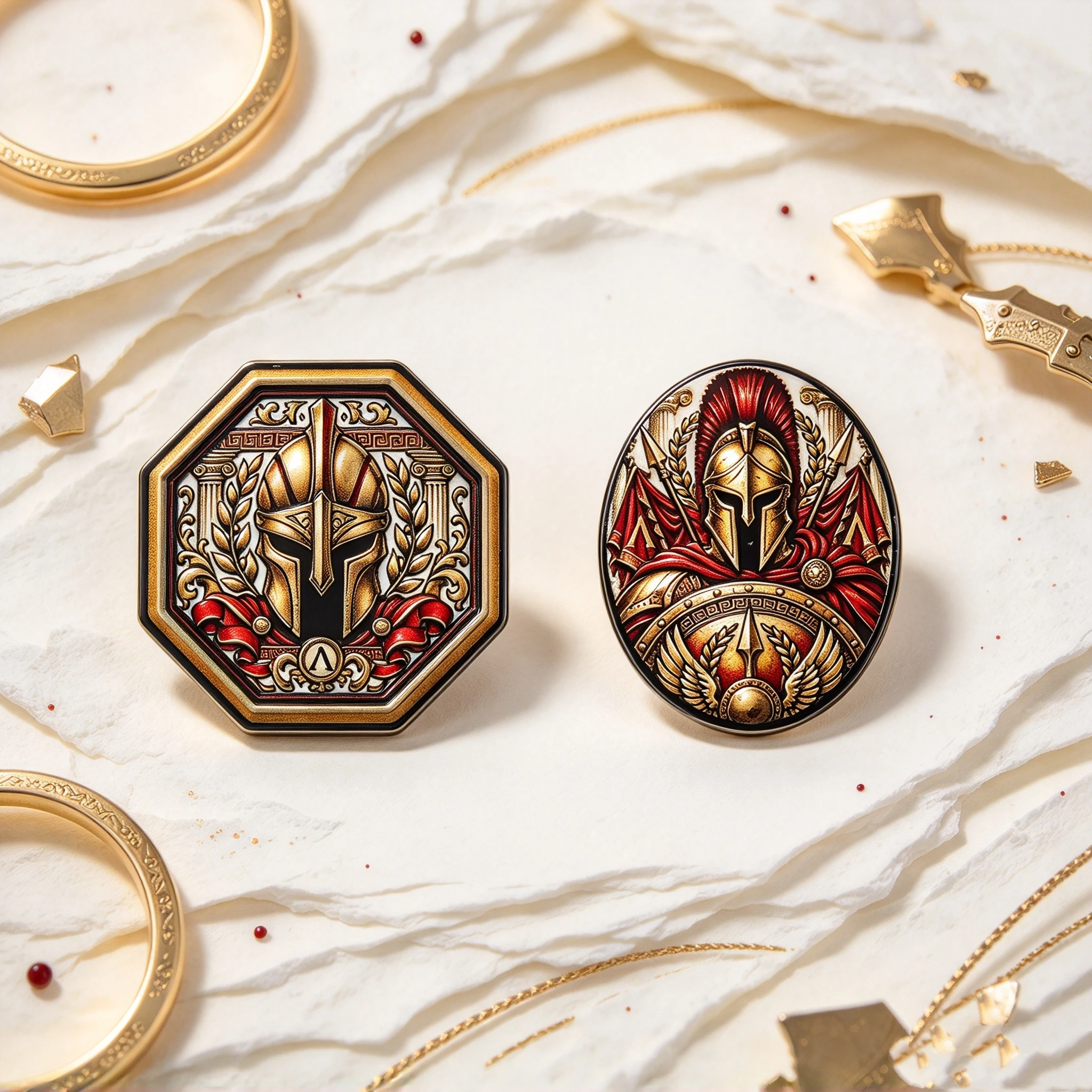 2Pcs Ancient Armor Helmet Enamel Pin Set, Classic European Relief Style, Decor Brooch for Bags and Jackets