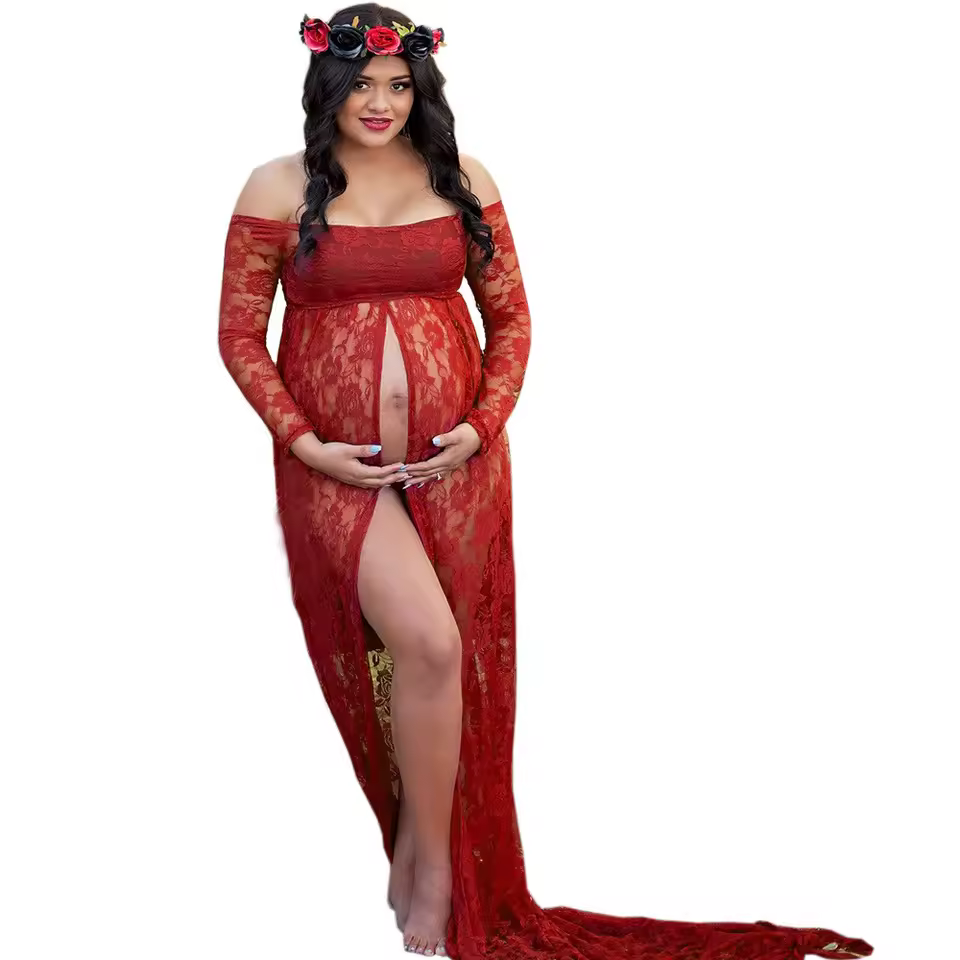 Couple Maternity Photography Dress Props Maxi Maternity Gown Off Shoulders Lace Long Dress Maternity Glam Ropa Maternidad Mujer - AliExpress 