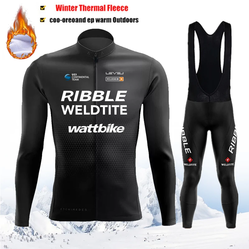 

Winter Cycling Jersey Sets Thermal Fleece Bike Jersey + Bib Pants, Long Sleeve Cycling Clothing Sets Man Black Cycling Clothing