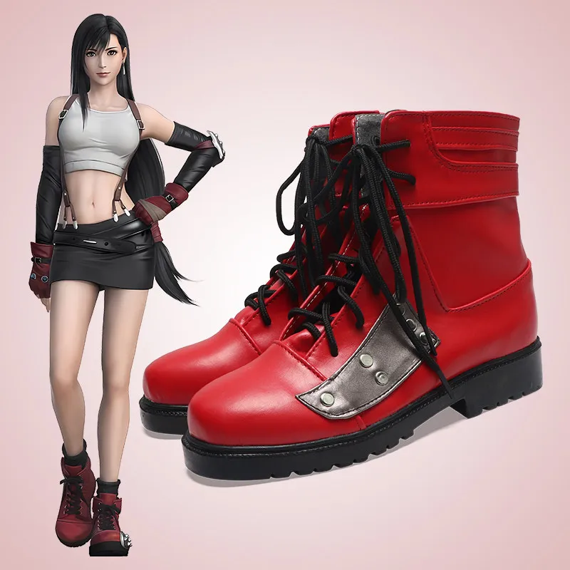 Anime FINAL FANTASY VII Tifa Lockhart Cosplay Shoes Red Short PU Leather Boots For Halloween Carnival