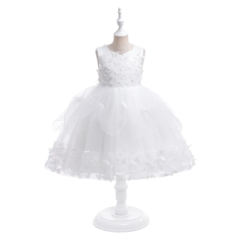 Flower Girls Lace Dresses Wedding Performance Sleeveless Clothing for Kids Elegant Princess Dress Christmas Party Appliques Gown